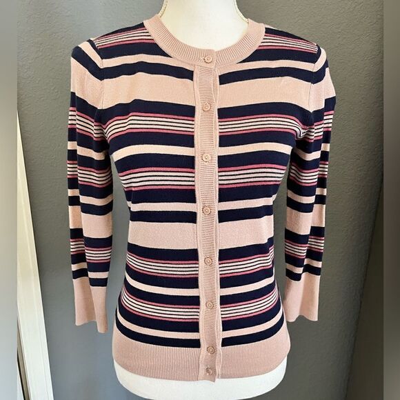 Halogen Striped Crewneck Cardigan  - Picture 4 of 11